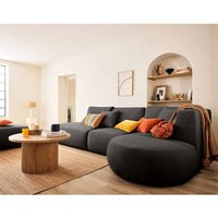 Lisa Design - Santorini - 5-sitzer modulares ecksofa rechts + hocker - aus strukturiertem stoff - grau von LISA DESIGN