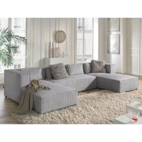Lisa Design - Stella – wohnlandschaft – aus cord – 7-sitzer – moderner stil - hellgrau von LISA DESIGN