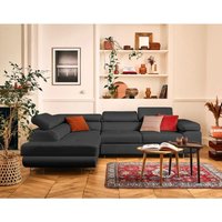 Lisa Design - Zaria - ecksofa links 5-sitzer schlaffunktion und bettkasten und kopfstützen aus veganem leder - anthrazitgrau von LISA DESIGN