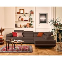 Lisa Design - Zaria - ecksofa rechts 5-sitzer schlaffunktion und bettkasten und kopfstützen aus veganem leder - braun von LISA DESIGN