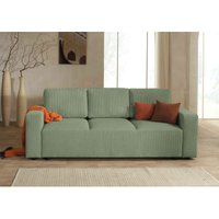 Lisa Design - Livy - 3-sitzer schlafsofa - mit bettkasten - aus cord - grün von LISA DESIGN