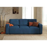 Livy - 3-sitzer schlafsofa - mit bettkasten - aus cord - schieferblau von LISA DESIGN