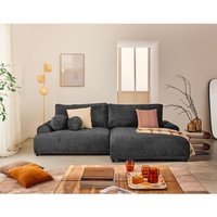 Nelly - rechts 4-sitzer schlaffunktion und bettkasten aus strukturiertem samt - anthrazitgrau von LISA DESIGN