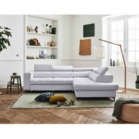 Olinda - ecksofa mit ecke rechts - 5 sitzplätze - mit schlaffunktion, bettkasten und verstellbare kopfstützen - aus stoff - hellgrau von LISA DESIGN