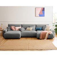 Pivoine - 7-sitzer wohnlandschaft u-form - schlaffunktion und bettkasten - aus strukturiertem samt - grau von LISA DESIGN