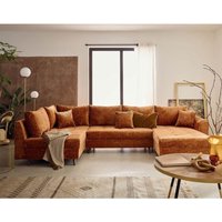 Rune - 7-sitzer wohnlandschaft links aus strukturiertem samt - rostfarben von LISA DESIGN