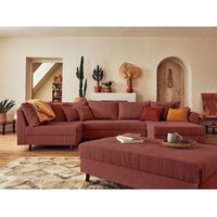 Rune – wohnlandschaft links – 7-sitzer – mit hocker – aus cord - terrakotta von LISA DESIGN