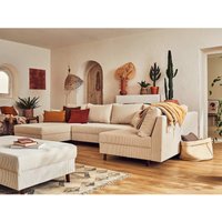 Rune – wohnlandschaft rechts – 7-sitzer – mit hocker – aus cord - beige - Beige von LISA DESIGN