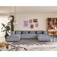 Lisa Design - Stella - wohnlandschaft u-form - 7 sitzplätze - aus grob geripptem samt - grau von LISA DESIGN
