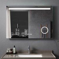 Badspiegel mit Beleuchtung led Rechteckig Badezimmer Badezimmerspiegel Wandspiegel mit Touchschalter Uhr Kosmetik 3 Lichtfarben Dimmbar, 80x60cm von MEESALISA