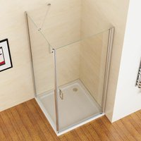 Duschkabine 90x75x195cm Dusche Duschwand 180° Schwingtür mit 75cm Seitenwand Eckeinstieg 6mm nano Glas von MEESALISA