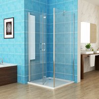 Duschkabine Eckeinstieg Falttür mit Seitenwand Dusche 180º Duschabtrennung 6mm nano Glas, Tür 100 x 90 Seitenwand x 185 cm von MEESALISA