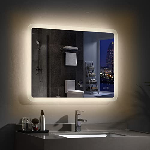 LISA Badspiegel 80 x 60 cm mit Beleuchtung LED Rechteckig Badezimmer Wandspiegel Antibeschlage Lichtspiegel mit Touchschalter IP44 Kaltweissen von LISA