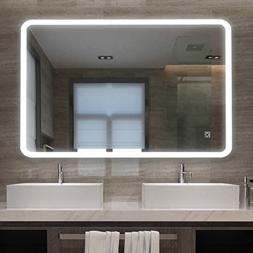 LISA Badspiegel mit Beleuchtung 60 x 80cm LED Rechteckig Lichtspiegel Touchschalter Wandspiegel kaltweiß 6000K IP44 A++ von LISA