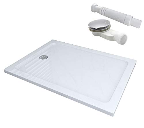 LISA Duschtasse 100x70 cm Duschwwanne komplettset Acryl Dusche Weiß Acrylwanne 40mm Flach Rechteck Duschbecken für Duschkabine Duschwand Duschabtrennung Badezimmer, WC von LISA