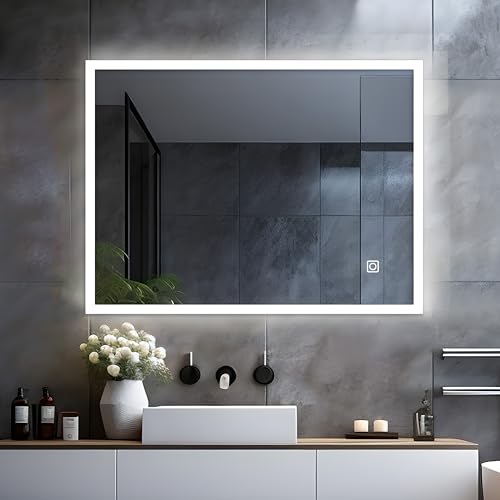 LISA LED Badspiegel mit Beleuchtung 60x50 cm, Bad Spiegel Groß badezimmerspiegel mit Touch Kaltweiß Licht Wandspiegel für Badezimmer, WC, Flur Rechteckig von LISA