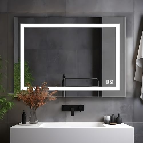 LISA LED Badspiegel mit Beleuchtung 80x60 cm, Bad Spiegel Groß badezimmerspiegel mit Touch Dimmbar Warmweiß/Kaltweiß Licht Antibeschlag Wandspiegel für Badezimmer, WC, Flur mit Steckdose von LISA