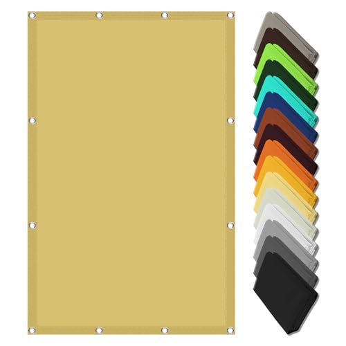 Rechteck Markise Garten Schattennetz 2.4 x 7 m UV Schutz Wetterfest mit Ösen Markisenstoffe Meterware mit Ösen Segeltuch 4 × 1.5 M Seile für Patio Hinterhof Rasengarten, Sandgelb von LISANSAN