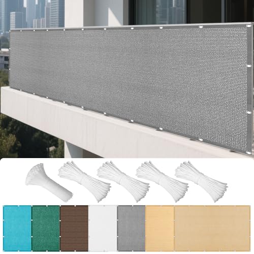Sonnensegel Atmungsaktiv 585 x 650 cm Rechteckig Atmungsaktiv 98% UV Schutz Sonnenschutz Netz mit Ösen Sichtschutz Reißfest Wetterfest Ohne Bohren für Terrasse Balkon, Hellgrau von LISANSAN