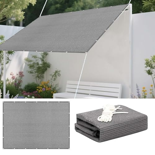 Sonnensegel Atmungsaktiv 596 x 658 cm Rechteckig Atmungsaktiv 98% UV Schutz Sonnenschutz Netz mit Ösen Sichtschutz Reißfest Wetterfest Ohne Bohren für Terrasse Balkon, Hellgrau von LISANSAN