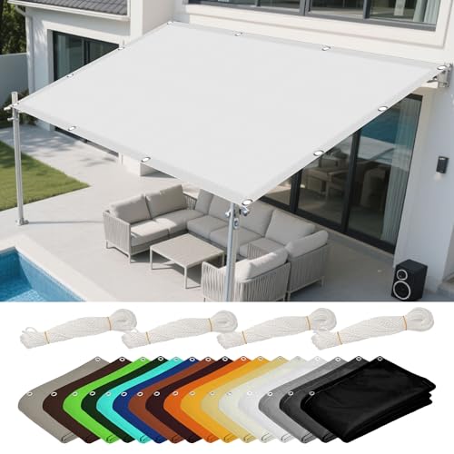 Sonnensegel Rechteckig 1.4 x 3.4 m Rechteckig Wasserdicht 98% UV Schutz Schattiernetz mit Ösen Segeltuch 4 × 1.5 M Seile für Terrasse Garten, Weiß von LISANSAN