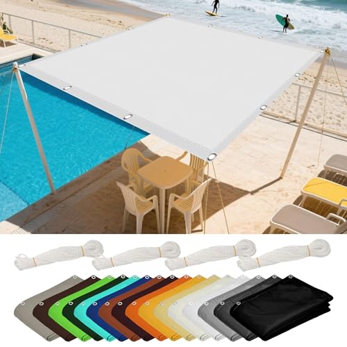 Sonnensegel Rechteckig Wasserdicht 1.1 x 2.2 m Rechteckig Wasserdicht Sonnenschutz Windschutz Blickdicht Schattennetz Vielen Größen mit Spannseilen für Terrasse Balkon, Weiß von LISANSAN