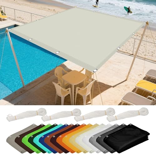 Sonnensegel Rechteckig Wasserdicht 1.6 x 2.2 m Rechteckig Wasserdicht Sonnenschutz Windschutz Blickdicht Schattennetz Vielen Größen mit Spannseilen für Terrasse Balkon, Beige von LISANSAN