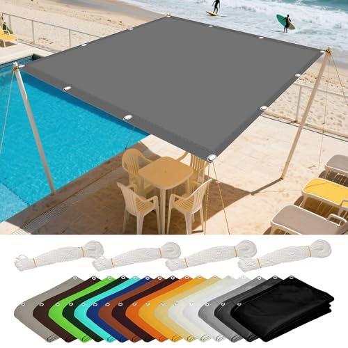 Sonnensegel Rechteckig Wasserdicht 2.8 x 3.4 m Rechteckig Wasserdicht Sonnenschutz Windschutz Blickdicht Schattennetz Vielen Größen mit Spannseilen für Terrasse Balkon, Hellgrau von LISANSAN