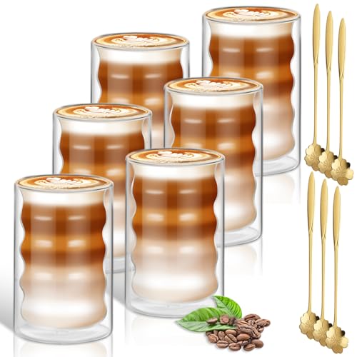 LISDATKE Latte Macchiato Gläser Doppelwandig 6 x 400ml mit 6 Löffeln Kaffeegläser Doppelwandig Cappuccino Gläser Thermogläser aus Borosilikatglas Isolierende von LISDATKE