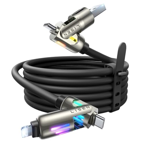 LISEN 240W Chubby USB C Kabel, 4 in 1 USB Ladekabel (3.3FT) mit Licht, Schwarz von LISEN