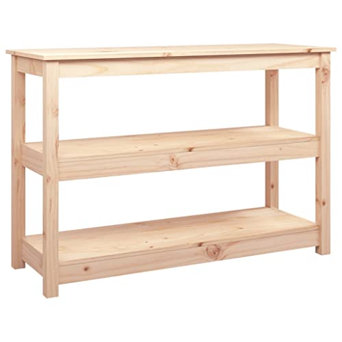 Konsolentisch mit 3 Ablagen, Sideboard, Tisch für Wohnzimmer, Flur, Schlafzimmer, Eingangsbereich, Grau, 80 x 40 x 74 cm, Kiefernholz massiv von LISHEUK