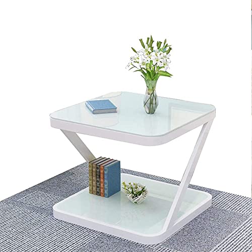 LISHEUK 2-stufiger Beistelltisch aus Glas mit Beinen aus Eisenlegierung – stilvolles Design, erhältlich in Weiß – perfekt zur Verwendung als Kaffee- oder Lampentisch, Satztische LISHEUK 2-stufiger Beistelltisch aus Glas mit Beinen aus Eisenlegierung – stilvolles Design, erhältlich in Weiß – perfekt zur Verwendung als Kaffee- oder Lampentisch, Satztische von LISHEUK