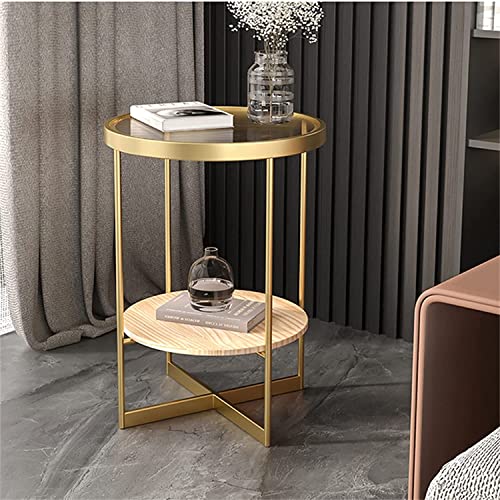 LISHEUK 2-stufiger Beistelltisch aus Metall, runde Sofa-Beistelltische, Kleiner Couchtisch für das Wohnzimmer, kreativer Nachttisch für das Schlafzimmer, moderner Changhong-Glas- von LISHEUK