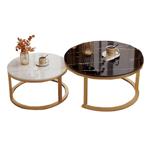 LISHEUK 2er-Set Beistelltische aus Metall, stapelbarer Beistelltisch mit Metallgestell, Abnehmbarer runder Couchtisch in Satzform mit Marmormusterplatte für das Wohnzimmer (/Schw LISHEUK 2er-Set Beistelltische aus Metall, stapelbarer Beistelltisch mit Metallgestell, Abnehmbarer runder Couchtisch in Satzform mit Marmormusterplatte für das Wohnzimmer (/Schw von LISHEUK