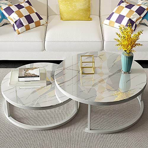LISHEUK 2er-Set stapelbare Couchtische fürs Wohnzimmer, runde, Elegante Beistelltische, stapelbare Marmorstruktur und Metall-Beistelltische LISHEUK 2er-Set stapelbare Couchtische fürs Wohnzimmer, runde, Elegante Beistelltische, stapelbare Marmorstruktur und Metall-Beistelltische von LISHEUK