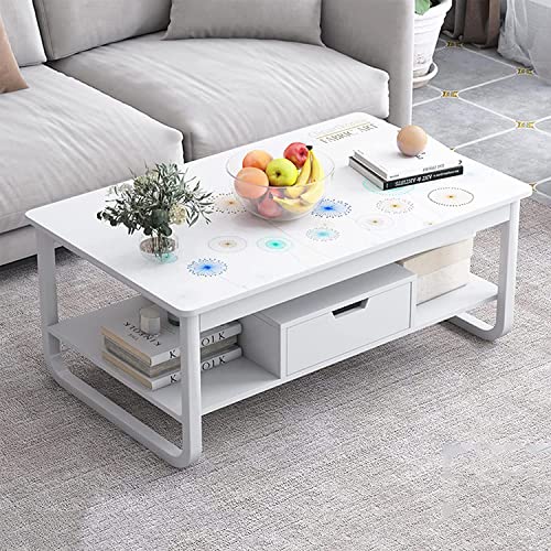 LISHEUK Beistelltisch, mit Schubladen, moderner Wohn-Akzent-Beistelltisch oder Kaffeetisch, Sofa-Mitteltisch für Esszimmertee mit Metallrahmen, Weiß von LISHEUK