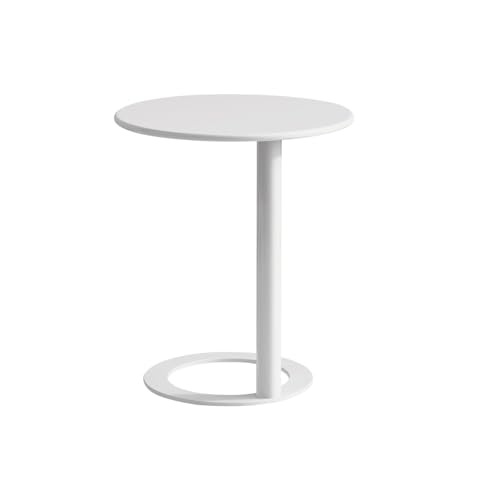 LISHEUK C-förmiger Beistelltisch mit Metallrahmen für Wohnzimmer, Schlafzimmer, Büro, runder Couchtisch für kleine Räume (weiß glänzend, 48 x 74 cm) von LISHEUK