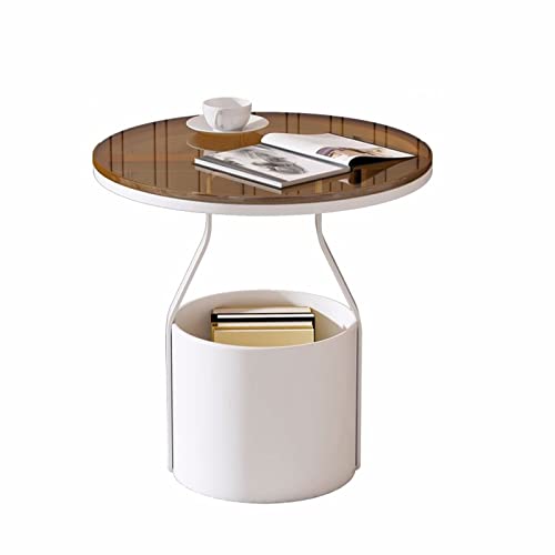 LISHEUK Couchtisch, Beistelltische für drinnen und draußen mit Aufbewahrungskorb, Kleiner runder Beistelltisch mit Tischplatte aus gehärtetem Glas und Metallrahmen, für Terrasse, LISHEUK Couchtisch, Beistelltische für drinnen und draußen mit Aufbewahrungskorb, Kleiner runder Beistelltisch mit Tischplatte aus gehärtetem Glas und Metallrahmen, für Terrasse, von LISHEUK