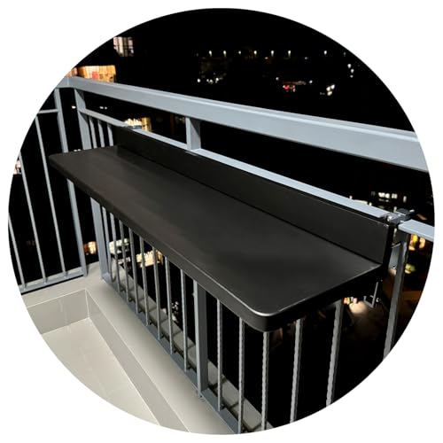 LISHEUK Klappbarer Balkontisch, Verstellbarer, wandmontierter Beistelltisch für Garten, Veranda, Hinterhof, tragbarer hängender Terrassen-Stehtisch mit Geländer (schwarz, 80 x 39 von LISHEUK