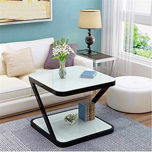 LISHEUK Kleiner Beistelltisch Weiß, Quadratischer Sofa-Beistelltisch Wohnzimmer, Couchtisch Aus Gehärtetem Glas, Einfacher Snacktisch, Kreativer Ecktisch, Nachttisch Für Schlafzi von LISHEUK