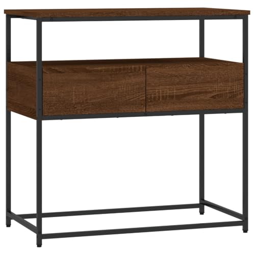 LISHEUK Konsolentisch mit 2 Schubladen und 1 Ablage, Eingangstisch, Sofatisch, Kleiner Präsentationstisch für den Flur, Braune Eichenoptik, 75 x 40 x 75 cm, Holzwerkstoff von LISHEUK