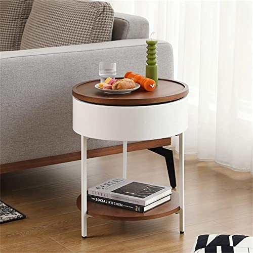 LISHEUK Kreativer Sofa-Beistelltisch, 2-stufiger Kleiner Beistelltisch, runder Couchtisch fürs Wohnzimmer, drehbarer Snacktisch, Nachttisch fürs Schlafzimmer, Schlichter Ecktisch von LISHEUK