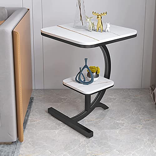 LISHEUK Marmor-Sofatisch, Beistelltisch, stabile Metallbeine, Teetisch, quadratisch, gesinterte Steinplatte, Cocktailtisch, 2-stufige Akzentseite für Wohnzimmer, Home Office, EMP von LISHEUK