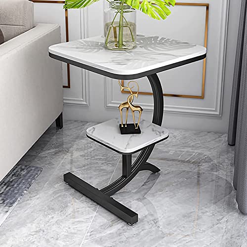 LISHEUK Marmor-Sofatisch, Beistelltisch, stabile Metallbeine, Teetisch, quadratisch, gesinterte Steinplatte, Cocktailtisch, 2-stufige Akzentseite für Wohnzimmer, Home Office, EMP von LISHEUK