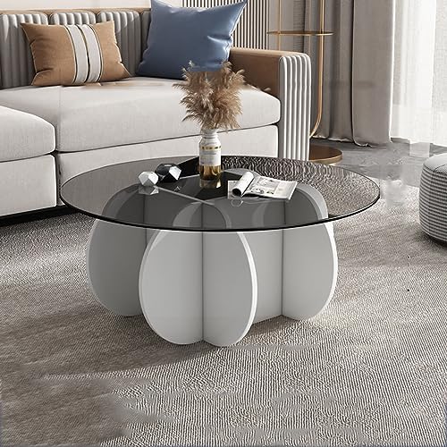 LISHEUK Moderner, runder Couchtisch mit klarer Platte aus gehärtetem Glas und Untergestell aus Massivholz, ideal als Dekoration für Wohnzimmer oder Terrasse (Weiß + Schwarz, 70 x von LISHEUK