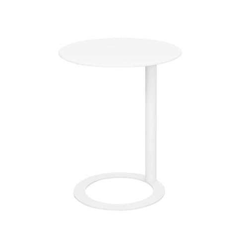 LISHEUK Moderner C-förmiger Beistelltisch mit Metallrahmen für Wohnzimmer, Schlafzimmer, Sofa, runder Couchtisch für kleine Räume, Nachttisch, Laptop, Bürotisch (48 x 69 cm, Weiß von LISHEUK