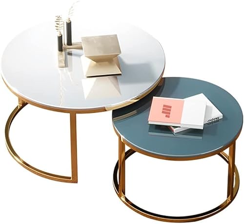 LISHEUK Moderner Couchtisch für das Wohnzimmer, 2er-Set, seitlicher Couchtisch mit Metallrahmen, Satztische, 8 mm hochfestes, farbig gehärtetes Glas, Chassis im Titan-PVD-Verfah von LISHEUK
