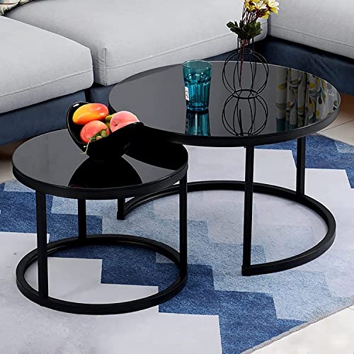 LISHEUK Moderner Couchtisch für das Wohnzimmer, runder Satztisch, Schlichter Satztisch, 2er-Set, moderner Akzent-Beistelltisch aus gehärtetem Glas, robuster Stahlrahmen, für Woh LISHEUK Moderner Couchtisch für das Wohnzimmer, runder Satztisch, Schlichter Satztisch, 2er-Set, moderner Akzent-Beistelltisch aus gehärtetem Glas, robuster Stahlrahmen, für Woh von LISHEUK