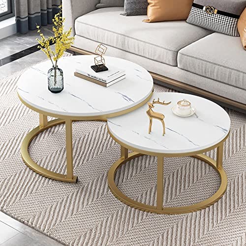 LISHEUK Moderner Couchtisch fürs Wohnzimmer, Satztisch, 2er-Set, stapelbare Beistelltische, Glatte Tischplatte aus gehärtetem Glas fürs Wohnzimmer, runde Sofatische aus Metall, von LISHEUK