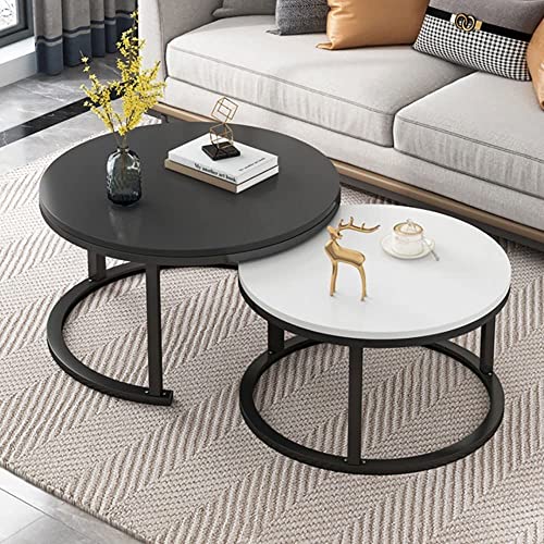 LISHEUK Moderner Couchtisch fürs Wohnzimmer, Satztisch, 2er-Set, stapelbare Beistelltische, Glatte Tischplatte aus gehärtetem Glas fürs Wohnzimmer, runde Sofatische aus Metall, von LISHEUK